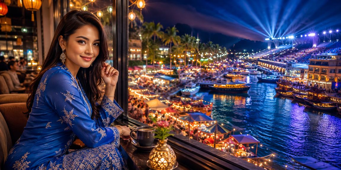 Wanita berbaju kurung Malaysia menikmati hiburan kasino dalam talian di platform neko4d