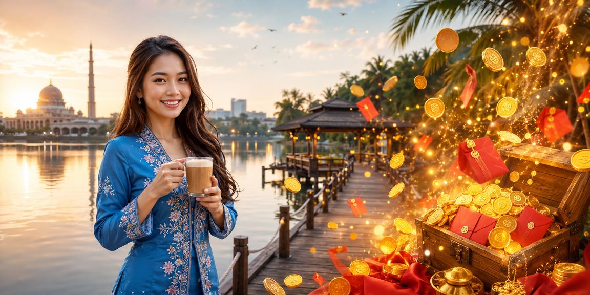 Wanita berbaju kurung Putrajaya menerima sampul merah bonus selamat datang neko4d